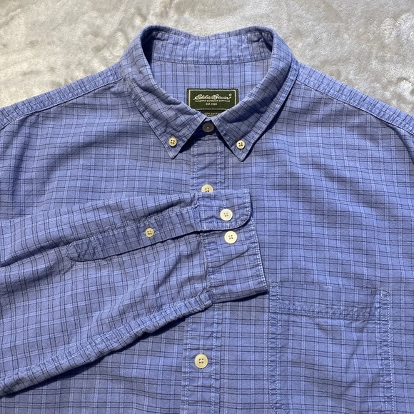 Eddie Bauer Shirt Men Sz‎ XLT Blue Check Button Up Cotton Dad Grandpa Preppy - Picture 1 of 8